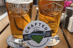 crafted beer fest logo with 2 glass of beer