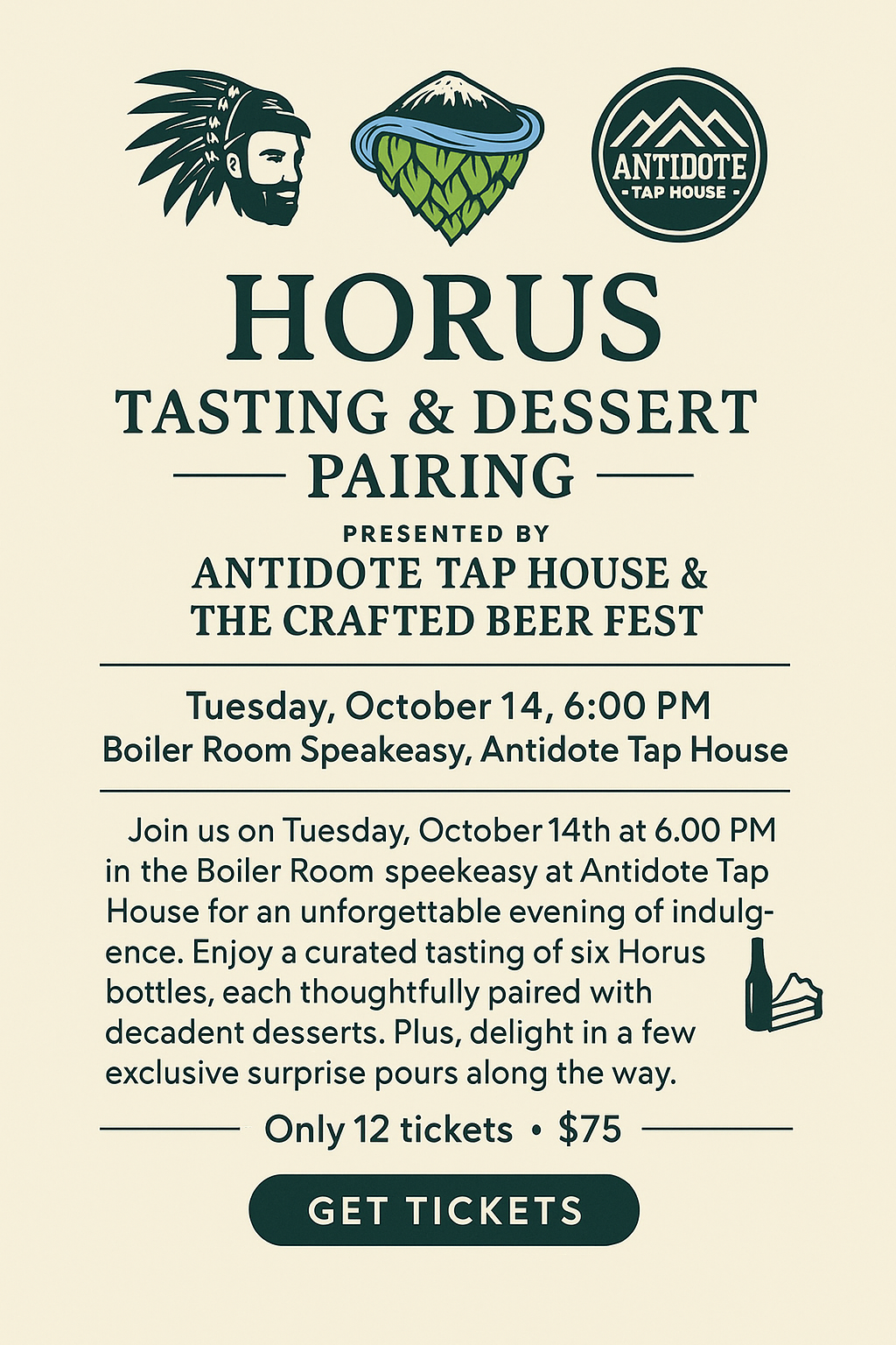 Horus tasting and dessert pairing at antidote tap house